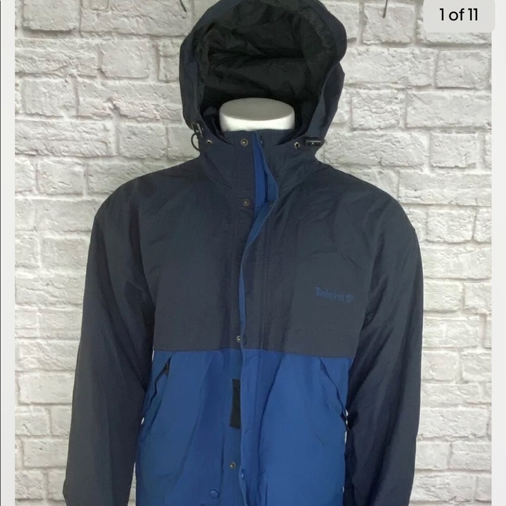 Timberland Weathergear Double Layer Hooded Mens Insulated Blue/Black Jacket Sz L